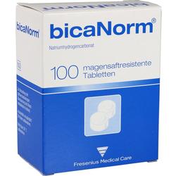 Weiße Packung mit 100 magensaftresistenten Tabletten von bicaNorm.